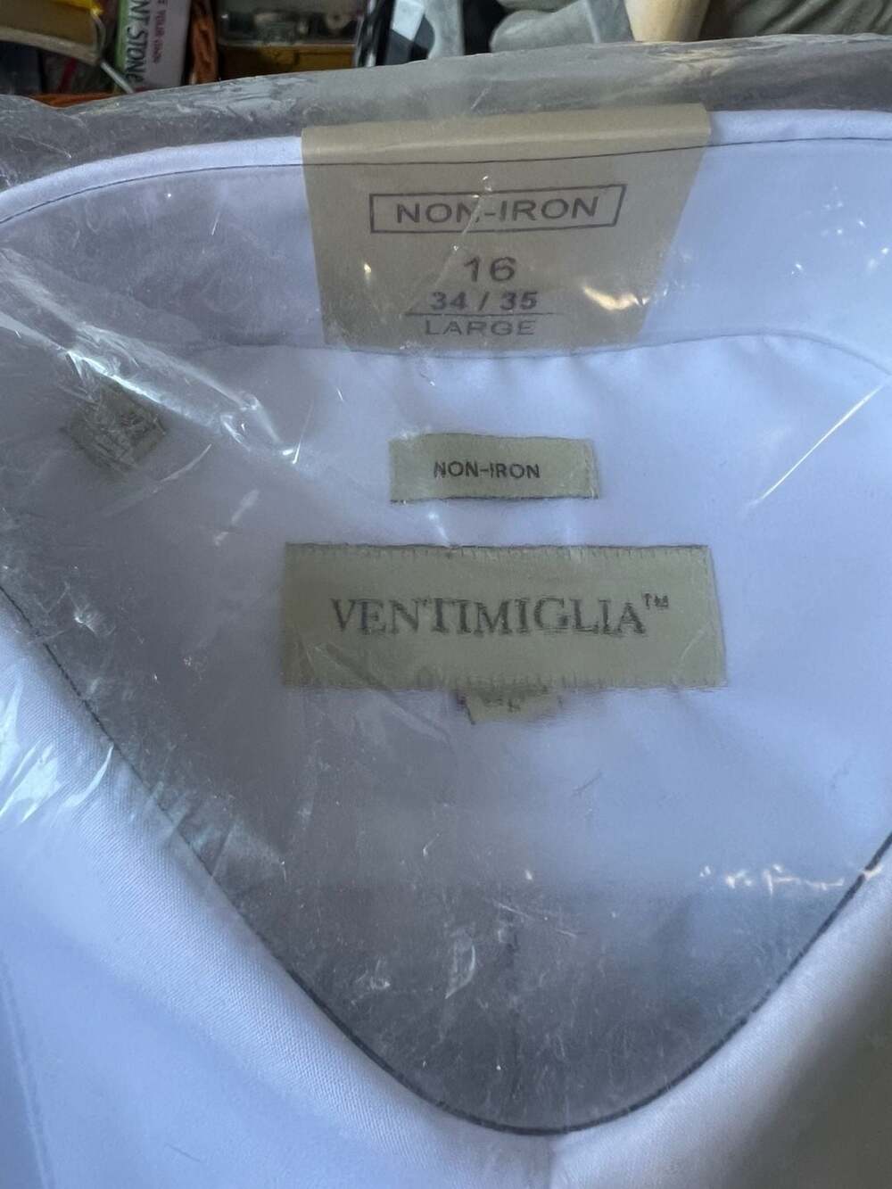 Ventimiglia Men's White Non-Iron Dress Shirt Size 16 34/35 Large